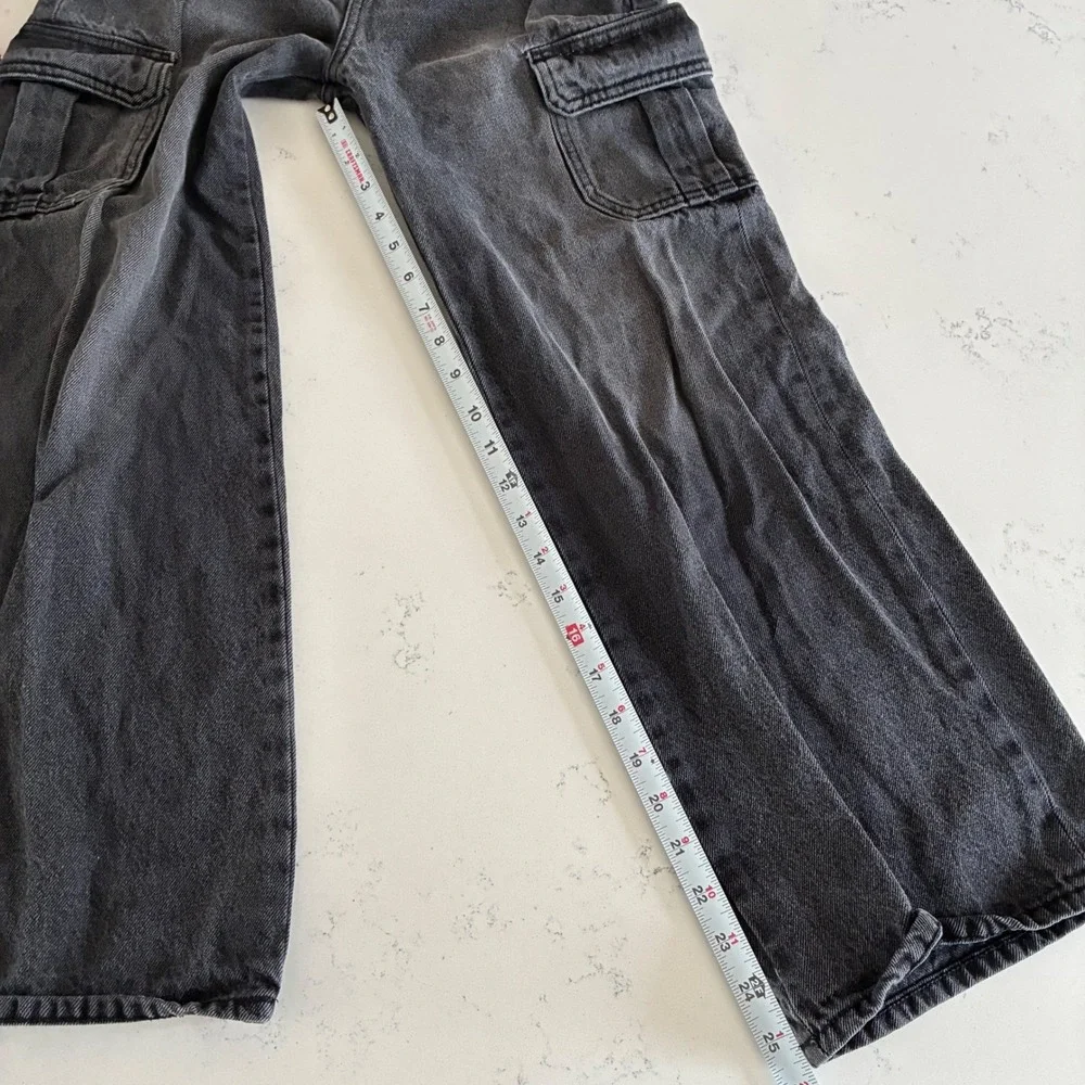 Old Navy Cargo Jeans Girls 14 Black Baggy Wide Leg Tough High Rise Utility